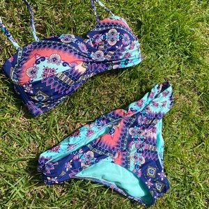 Blue, purple and pink Paisley cremieux bikini, size medium